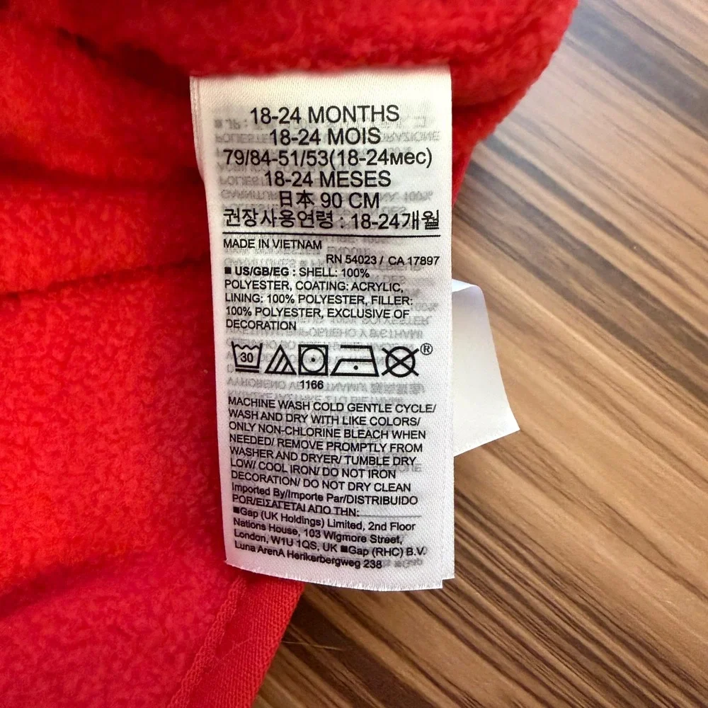 Baby Gap Red Puffer Jacket Hooded ColdControl Water Resistant‎ 18-24 Months